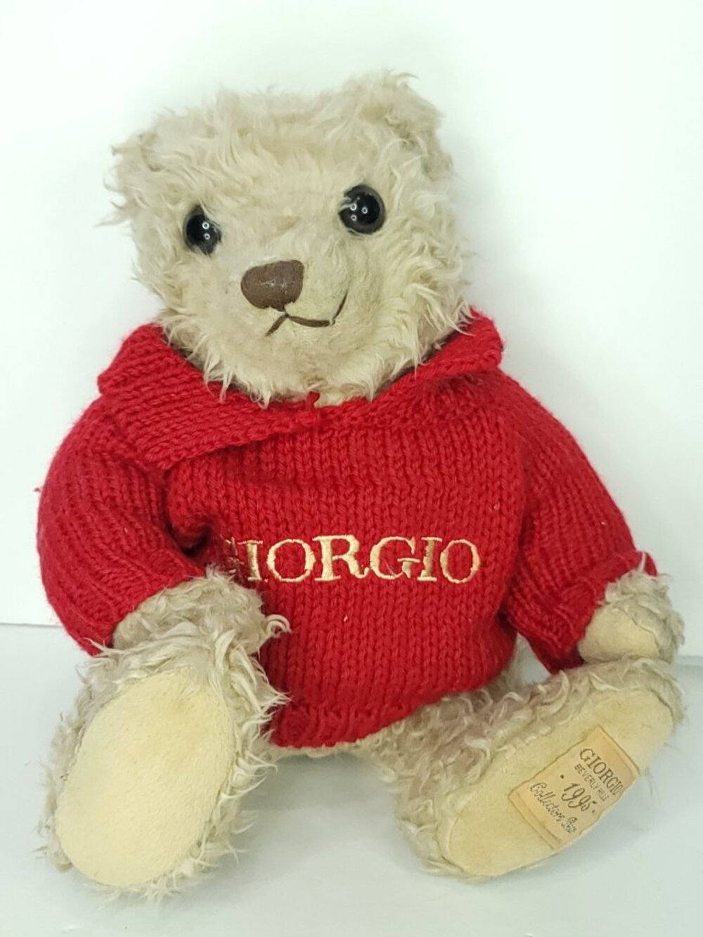 1995 Giorgio Armani Beverly Hills Teddy Bear Plush Collector Red Knitted Sweater